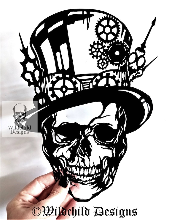 Steampunk Skull Paper Cutting Template Personal Use Vinyl Etsy