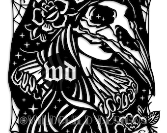 Typhoid Mary Papercutting Template, Personal Use, Vinyl Template, SVG, JPEG, Bird Skull Papercutting Template, Plague Doctor Template