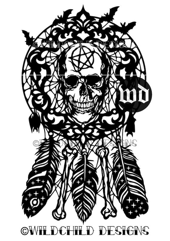 Download Free Skull And Bones Dreamcatcher Paper Cutting Template Dream Etsy SVG Cut Files