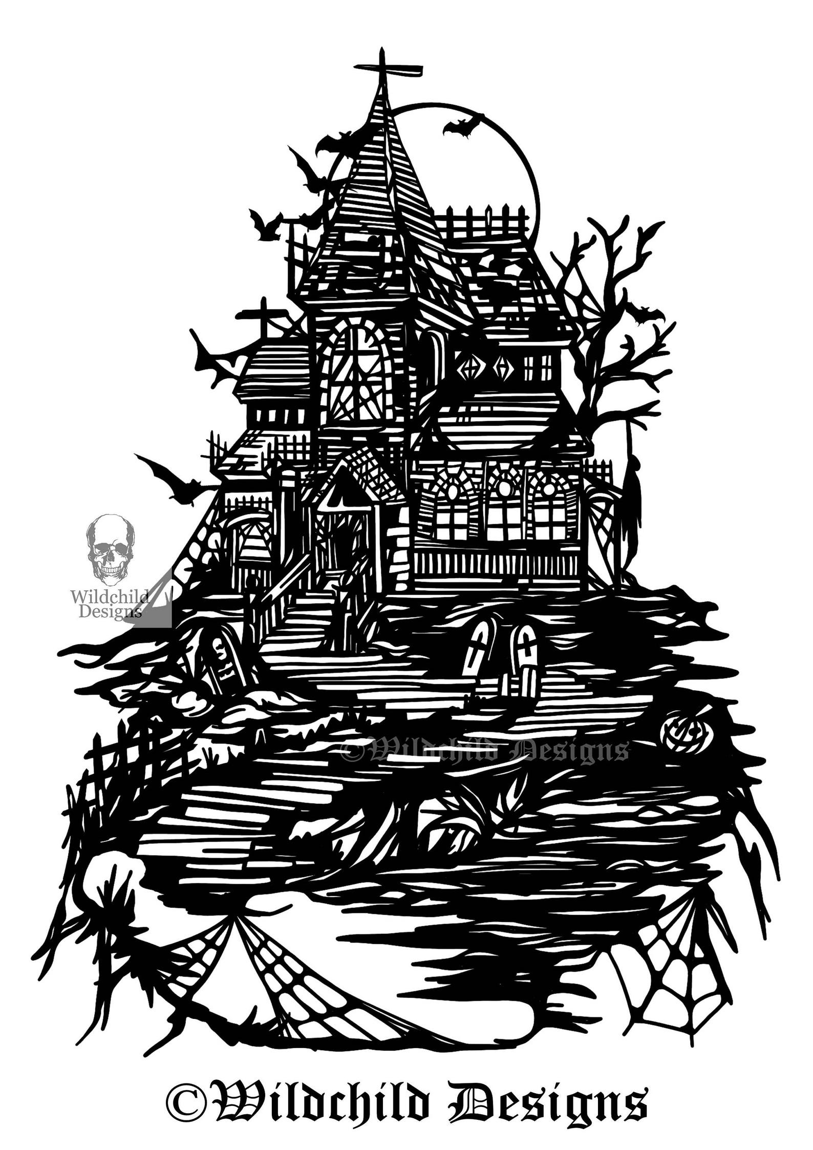 haunted-house-paper-cutting-template-personal-use-vinyl-etsy
