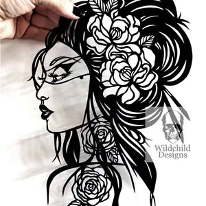 Gothic Geisha Paper Cutting Template, Personal Use, Vinyl Template, SVG, JPEG, Japanese Template, Geisha Clipart, Japanese Samurai Template