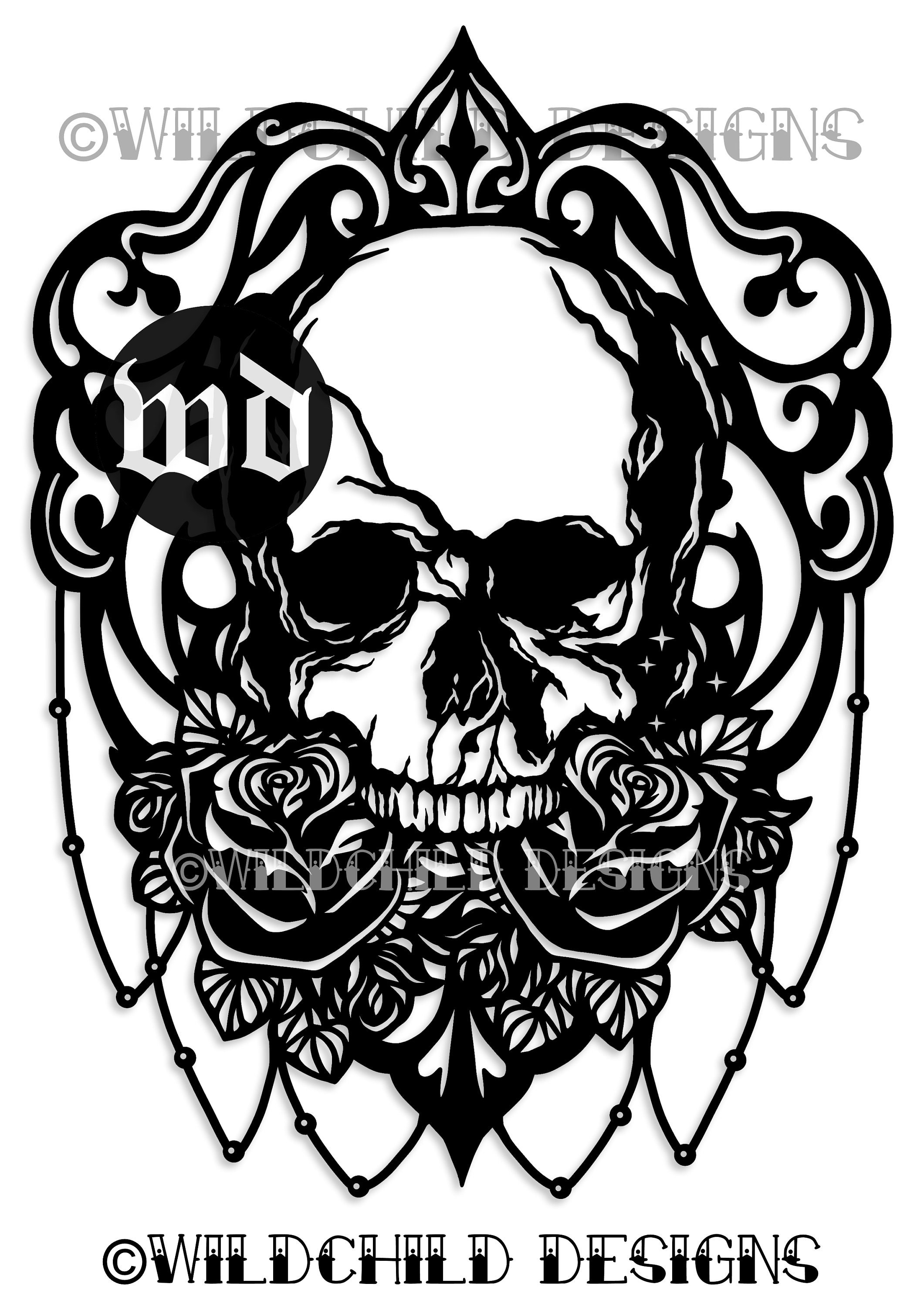 SVG Commercial Use JPEG Tattoo Vinyl Template Jewelled Skull and Roses Papercutting Templates Valentines Day Love Cutting Template