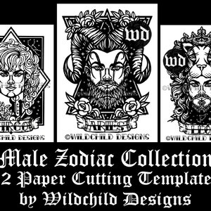 12 x Plantillas de corte de papel temáticas del zodiaco masculino, Plantillas de uso comercial, Diseños Wildchild, Gods Collection JPEG, SVG, Plantillas de vinilo