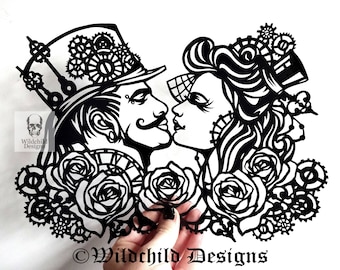 Steampunk Wedding Couple Papercutting Template, Personal Use, Vinyl Template, Wildchild Designs, Steampunk Papercutting Template, Engagement