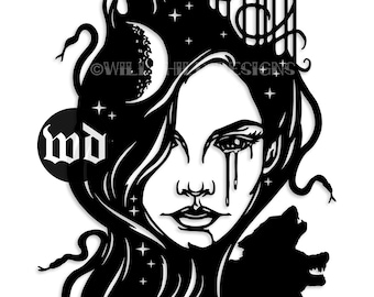 Persephone Papercutting Template, Vinyl Template, SVG, JPEG, Personal Use, Wildchild Designs, Queen of the Underworld, Hades Template