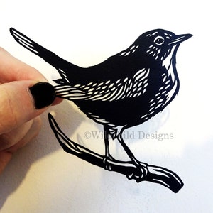 Nightingale on Branch Paper Cutting Template, Personal Use, Vinyl Template, SVG, JPEG, Wildchild Designs, Bird Template, Nightingale Design