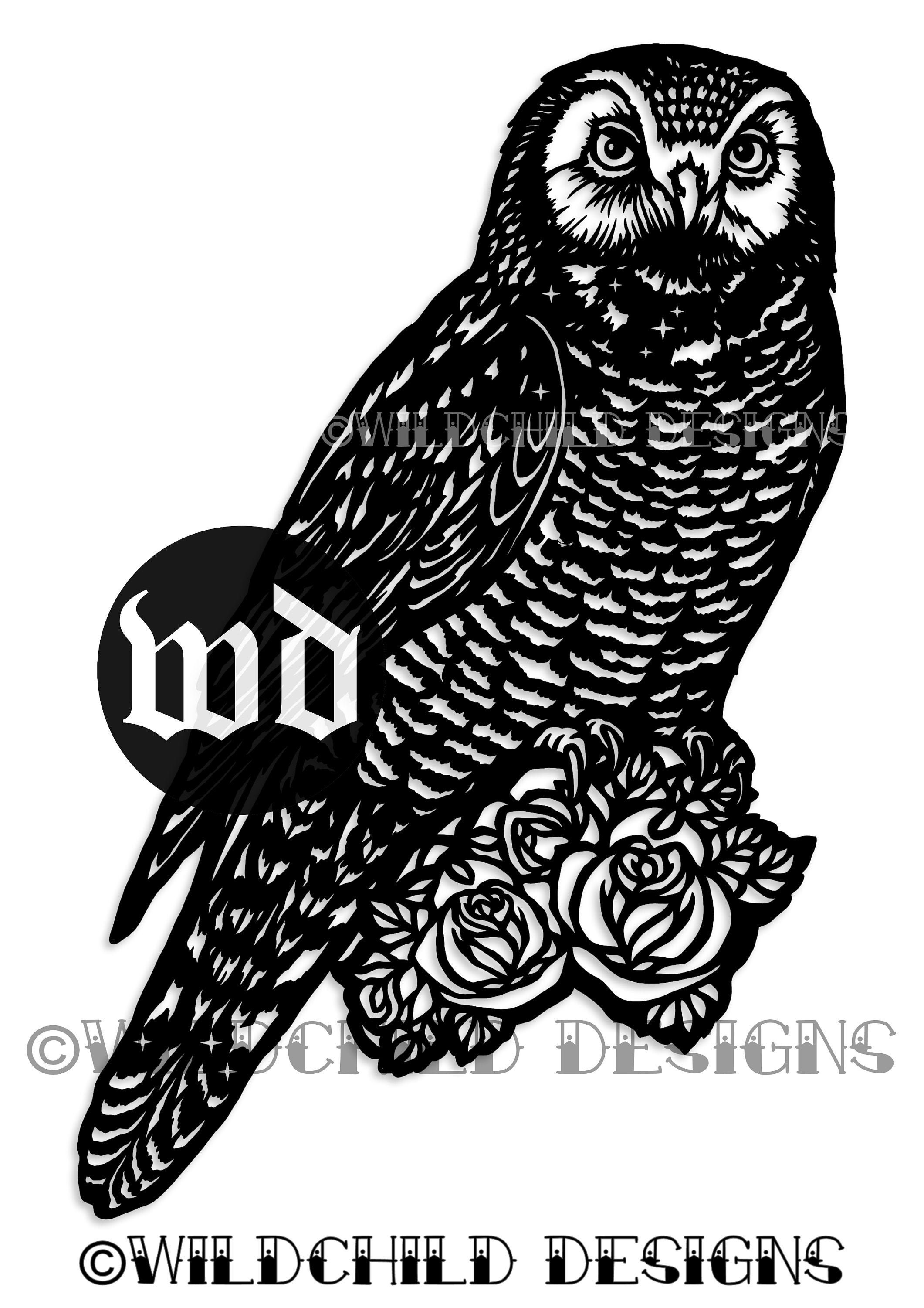 Owl And Roses Paper Cutting Template Personal Use Vinyl Etsy