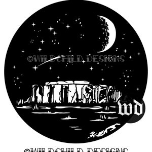 Stonehenge Papercutting Template, Vinyl Template, Personal Use Template, SVG, JPEG, Pagan Paper Cutting Template, Gothic Halloween, Moon