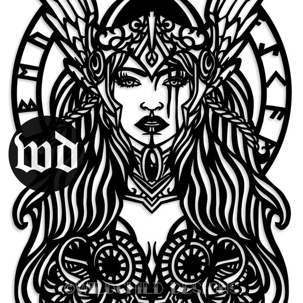 Freya NO Cats Papercutting Template, Vinyl Template, SVG, JPEG, Personal Use, Shieldmaiden, Valkyrie, Viking Warrior, Viking Shield-Maiden