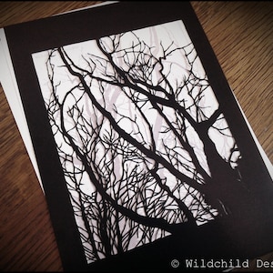 Haunting Gothic Winter Trees Paper Cutting Template. Vinyl Template, SVG, JPEG, Commercial Use, Wildchild Designs, Tree Template, Forest