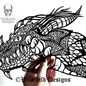 Dragon Head Papercutting Template, Vinyl Template, SVG, JPEG, Personal Use, Wildchild Designs, Mythical Beast, Dragon Paper Cutting Template