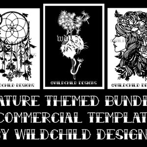 7 x Nature Themed Paper Cutting Templates, Commercial Use Templates, Wildchild Designs, Mother Nature Collection JPEG, SVG, Vinyl Templates