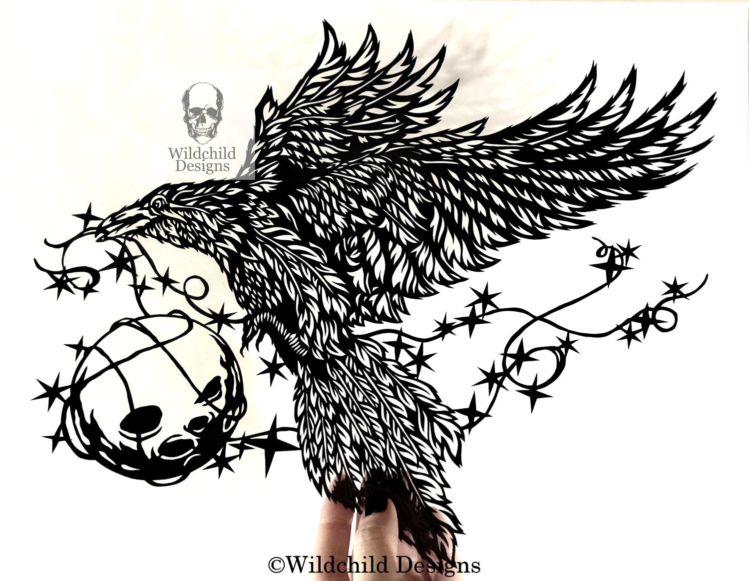 月と星を運ぶ空飛ぶカラスの切り絵テンプレート、個人用、ビニール