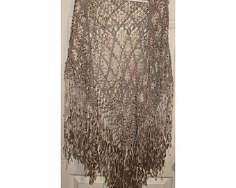 STUNNING vintage 1920s silk ribbon macrame Deco mega fringe shawl