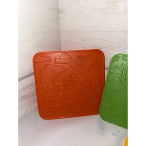 Tupperware Tuppertoys 1990 Picture Plates (5) Set/rubbing Double Sided ...