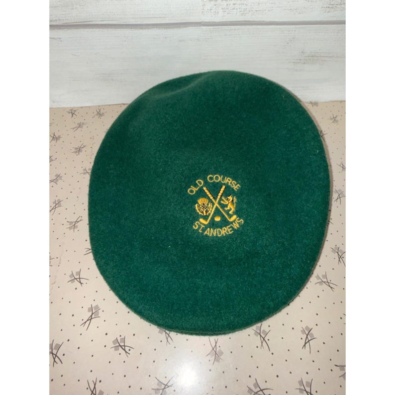 Vintage Kangol Old Platz St Andrews Wolle Baskenmütze Grün Made in England Golf Bild 1