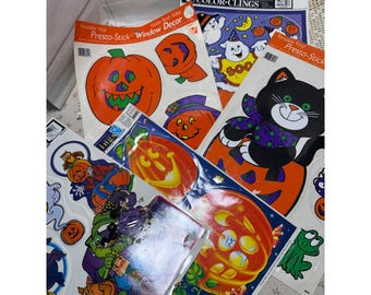 Vintage Halloween Window Clings Lot Eureka Mello Smello Pumpkin Cat Ghost 5 Shts