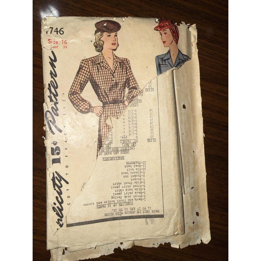 1940s Simplicity Sewing Pattern Number 1746 Dress Size 16 Bust 34 - Etsy