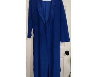 Robe de veludo vintage Shadowline com estampa floral azul, tamanho G, azul royal.