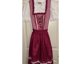 Vintage 3 Piece Landhaus Pink Ruffle Lace German Dirndl Oktoberfest
