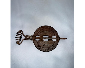 Compuerta de tubo de estufa Griswold New American antigua de 4 pulgadas, eje de acero y hierro fundido.