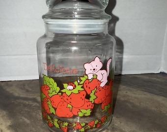 Strawberry Shortcake American Greetings Glass Jar Container W/ Stopper Lid  1980