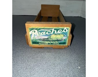 Vtg Peaches Records & Tapes Store Crate 8 Track Wooden Storage Rack