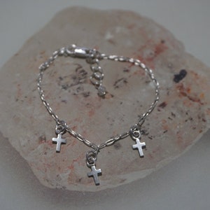 Sterling Silver Kids Bracelet, Three Cross Sterling Bracelet, First Communion Bracelet, Baptisim Bracelet, Sterling Multi Cross Bracelet