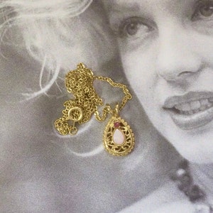 Gold Plated Tear Drop Opal and Garnet Stone Pendant Necklace, Tear Drop Pendant Necklace