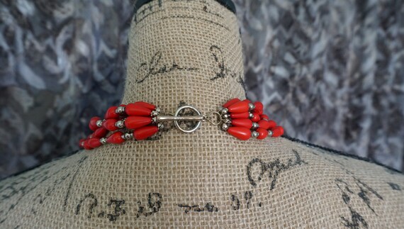 Multi String Red Pear Shape Beads Chocker Necklac… - image 2