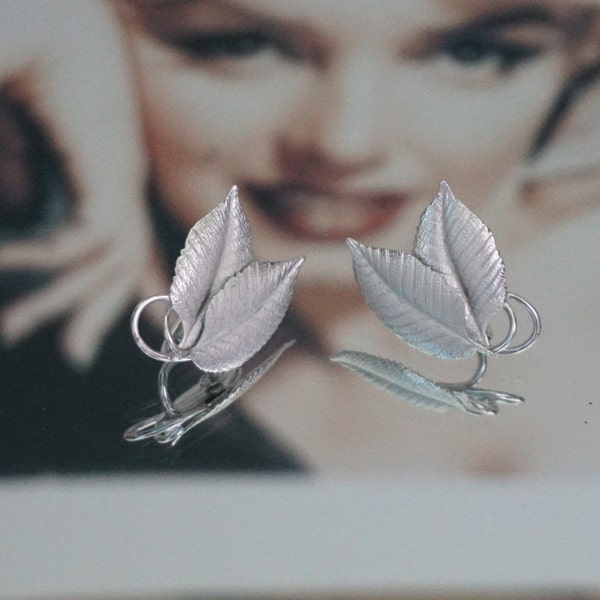 Sterling Silver HSB Leaf Screw Back Earrings, Harry S. Bick Jewelry, Runway Jewelry, Sterling Silver Designer Earrings Trend Earrings 1950s