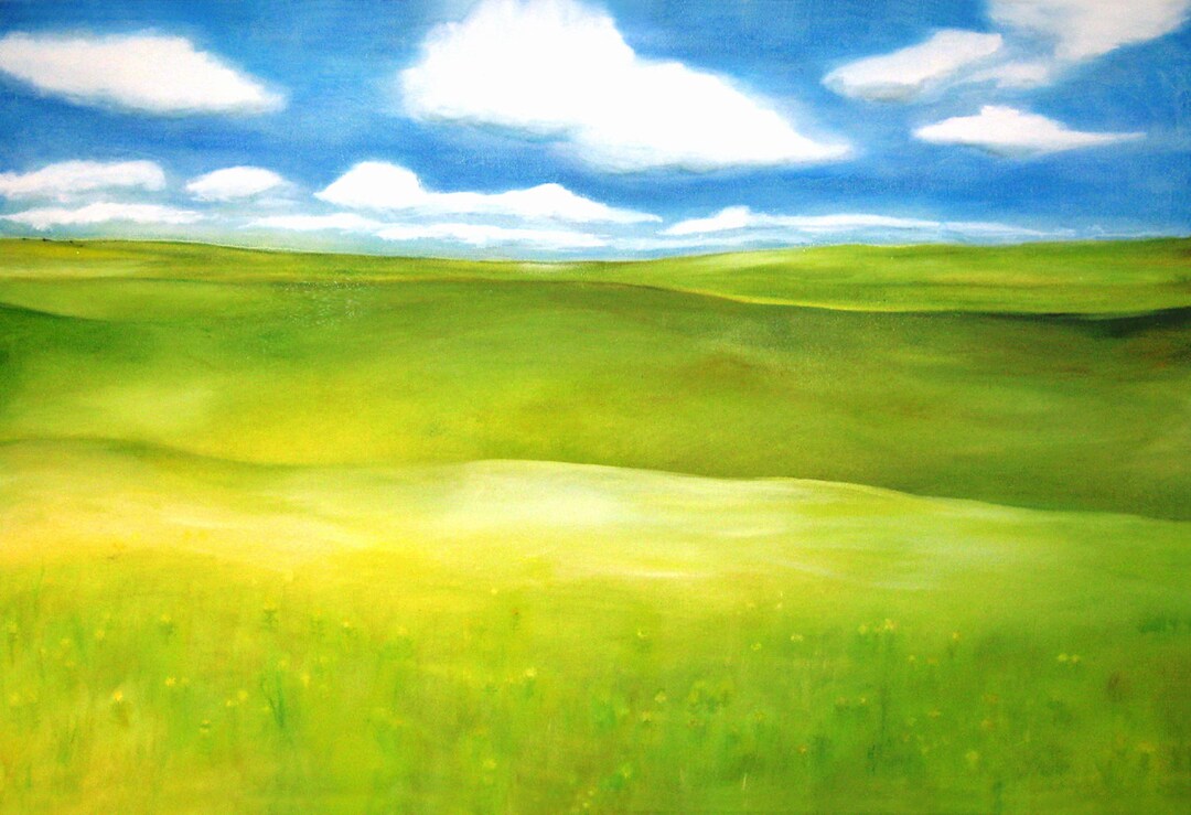 Green Grass and Billowing Blue Sky - Etsy