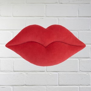 Red Lips Velvet Decorative Pillow Funny Anniversary Gift Valentine Girly Home Decor