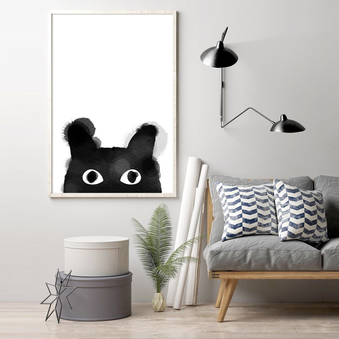 peeking black cat poster, cute cat print, home decor,... Peeping Cat Poster - Cat Print - Black Cat - Wall Art - Home Decor ...