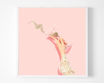 Champagner Glitzer Fotografie - Poster - Rosa - Champagner Druck - Rosa Wandkunst - Girl Power Art - Bedrom Art