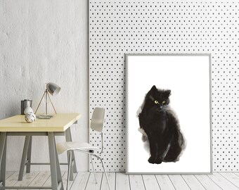 Black Sitting Cat Watercolor Poster - Watercolor Print - Cat Print - Black Cat - Wall Art - Home Decor