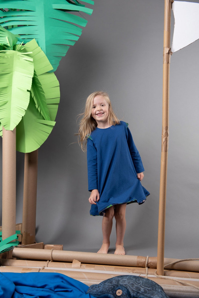 Viscose Christmas Gift Pattern Yellow Kids Play Midi Dress Girls Cotton Children Clothing Comfortable Navy Fun Handmade