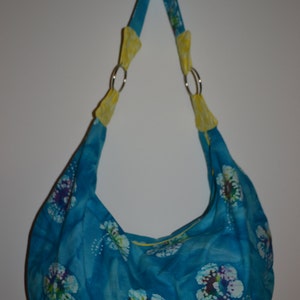 Blue, White, Purple, Yellow Batik Boho Slouchy Hobo Bag Purse