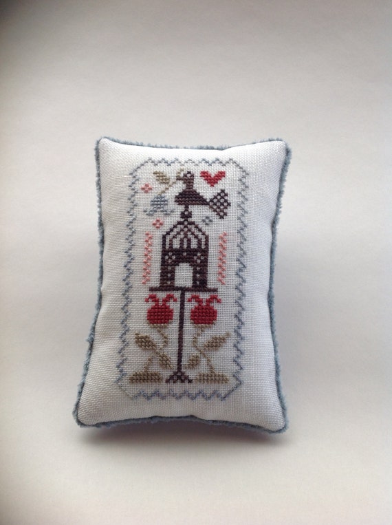 Completed cross stitched pin cushion/ pillow/ bowl filler with Etsy