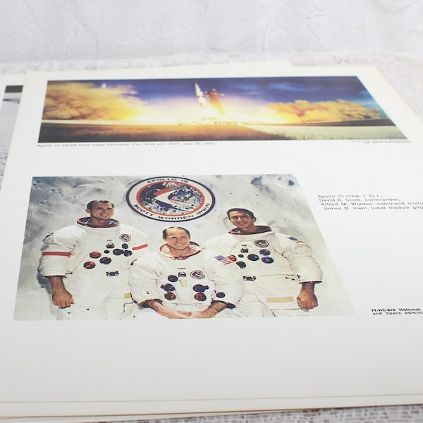 Vintage Apollo 15 NASA  1971 Lithos Print Set #7, 11 x 14 Prints with Original Mailing Envelope, Lunar Photography