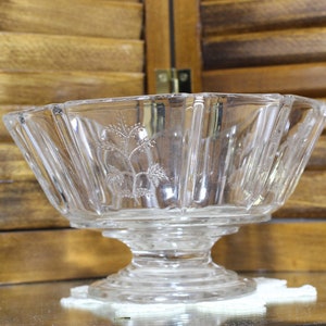 Vintage Glass Compote Dish, Pedestal Candy Dish, Fruit Bowl Centerpiece, Decagon Shape