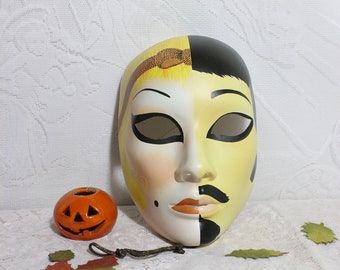 Designer Halloween Two-Face Mask, She and He Carnival Masquerade, Signed Original Handmade in Italy