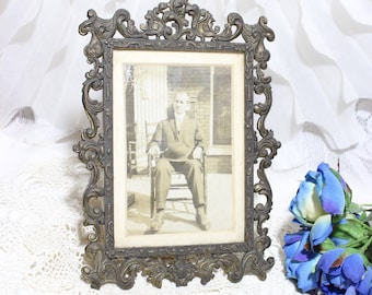 Antique Copper Metal Picture Frame: Ornate Scroll Edge, Made in Italy