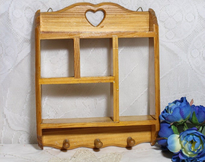 Vintage Mini Wood Shelf, Miniature Display, Curio Wall Shelf With 3
