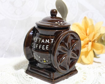 Red Clay Instant Coffee Storage Canister with Plastic Tupperware Spoon, Kitchen Storage, Japan