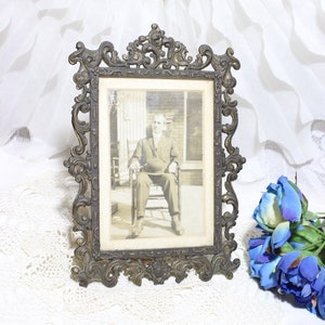 Antique Copper Metal Picture Frame: Ornate Scroll Edge, Made in Italy
