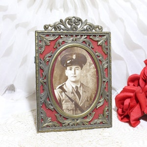 Victorian Copper Color Picture Frame: Ornate Scrollwork, Burgundy Velvet