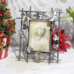 Vintage Pewter Picture Frame, Vine Theme Easel Back, Table Picture Frame, Vertical Display