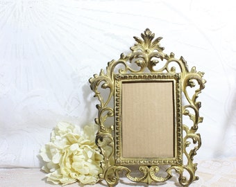 Vintage Scrolled Brass Picture Frame: Art Nouveau Tabletop Photo Display