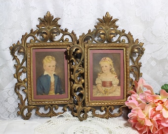 Antique Scrolled Brass Picture Frames: Art Nouveau Decor, Set of 2